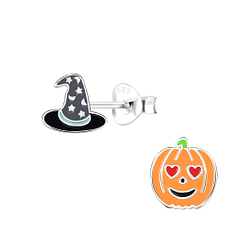 Wholesale Sterling Silver Witch Hat and Pumpkin Ear Studs - JD18589
