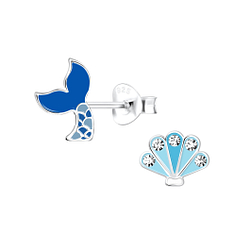 Wholesale Sterling Silver Mermaid Tail and Shell Ear Studs - JD18602
