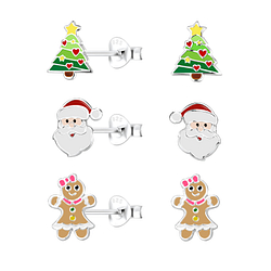 Wholesale Sterling Silver Christmas Ear Studs Set - JD18562