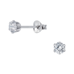 Wholesale 4mm Round Cubic Zirconia Sterling Silver Ear Studs - JD1976