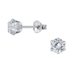 Wholesale 5mm Round Cubic Zirconia Sterling Silver Ear Studs - JD1977
