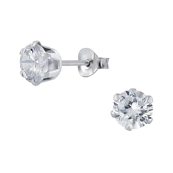 Wholesale 6mm Round Cubic Zirconia Sterling Silver Ear Studs - JD1978