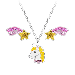 Wholesale Sterling Silver Unicorn Necklace and Ear Studs Set - JD18617