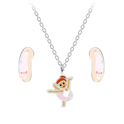 Wholesale Sterling Silver Ballerina Necklace and Ear Studs Set - JD18619