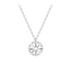 Wholesale Sterling Silver Cubic Zirconia Compass Necklace - JD8600