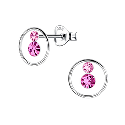 Wholesale Sterling Silver Circle Crystal Ear Studs - JD19143