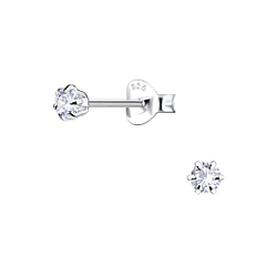 Wholesale 3mm Round Cubic Zirconia Sterling Silver Ear Studs - JD19490