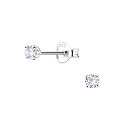 Wholesale 3mm Round Cubic Zirconia Sterling Silver Ear Studs - JD14984