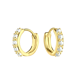 Wholesale 12mm Sterling Silver Pearl Huggie Earrings - JD19468