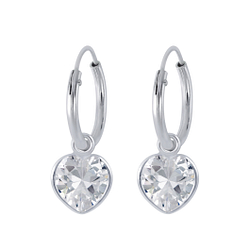 Wholesale 6mm Heart Cubic Zirconia Sterling Silver Charm Ear Hoops - JD2254