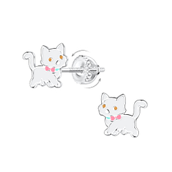 Wholesale Sterling Silver Cat Screw Back Ear Studs - JD16995