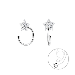 Wholesale Sterling Silver Star Crystal Ear Huggers - JD7891