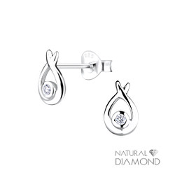 Wholesale Sterling Silver Tear Drop Ear Studs With Natural Diamond - JD17063