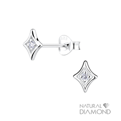 Wholesale Sterling Silver Diamond Shaped Ear Studs With Natural Diamond - JD14987