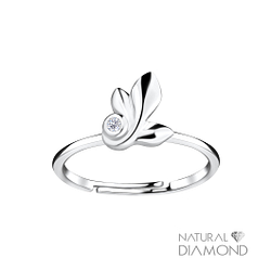 Wholesale Sterling Silver Leaf Adjustable Ring With Natural Diamond - JD17066
