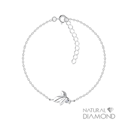 Wholesale Sterling Silver Leaf Bracelet With Natural Diamond - JD17067