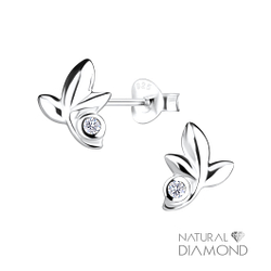Wholesale Sterling Silver Leaf Ear Studs With Natural Diamond - JD14988