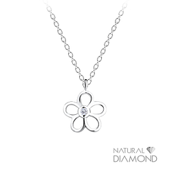 Wholesale Sterling Silver Flower Necklace With Natural Diamond - JD15826