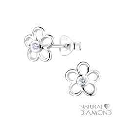 Wholesale Sterling Silver Flower Ear Studs With Natural Diamond - JD17070
