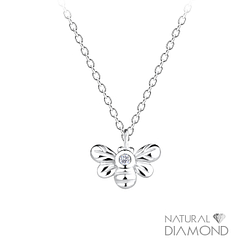 Wholesale Sterling Silver Bee Necklace With Natural Diamond - JD17074
