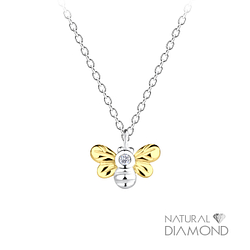 Wholesale Sterling Silver Bee Necklace With Natural Diamond - JD15821