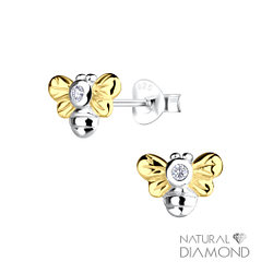 Wholesale Silver Bee Stud Earrings With Natural Diamond