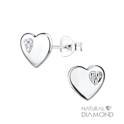 Wholesale Silver Heart Stud Earrings With Natural Diamond