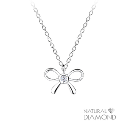 Wholesale Sterling Silver Bow Necklace With Natural Diamond - JD15828