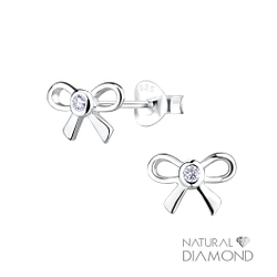 Wholesale Silver Bow Stud Earrings With Natural Diamond