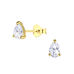 Wholesale 4x6mm Pear Cubic Zirconia Sterling Silver Ear Studs - JD19864