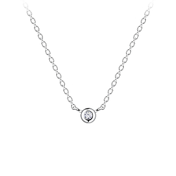 Wholesale Sterling Silver Single Stone Necklace - JD19911