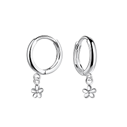 Wholesale Sterling Silver Flower Charm Huggie Earrings - JD19953