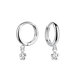Wholesale Sterling Silver Flower Charm Huggie Earrings - JD19954