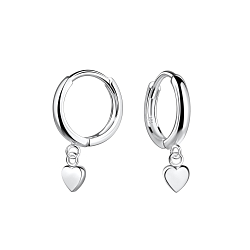 Wholesale Sterling Silver Heart Charm Huggie Earrings - JD19955