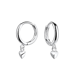 Wholesale Sterling Silver Heart Charm Huggie Earrings - JD19956