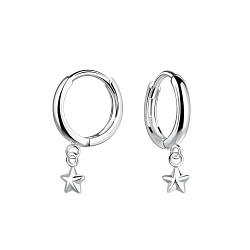 Wholesale Sterling Silver Star Charm Huggie Earrings - JD19963
