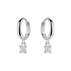 Wholesale Sterling Silver Flower Charm Huggie Earrings - JD20007