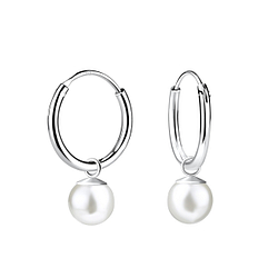 Wholesale 6mm Pearl Sterling Silver Charm Ear Hoops - JD19960