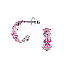 Wholesale Sterling Silver Flower Half Hoop Ear Studs - JD17870
