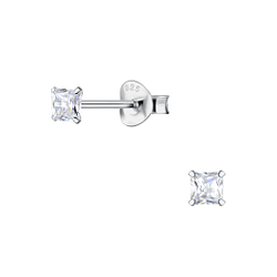 Wholesale 3mm Square Cubic Zirconia Sterling Silver Ear Studs - JD20158