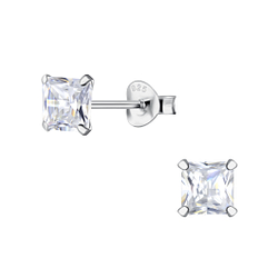Wholesale 5mm Square Cubic Zirconia Sterling Silver Ear Studs - JD20159