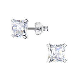 Wholesale 6mm Square Cubic Zirconia Sterling Silver Ear Studs - JD20160