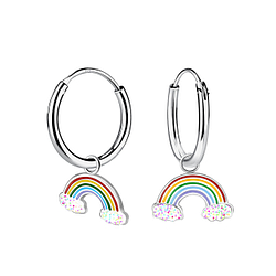 Wholesale Sterling Silver Rainbow Charm Ear Hoops - JD17820