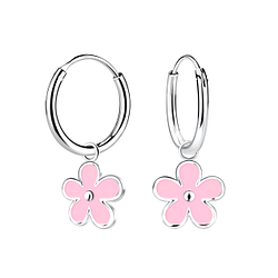 Wholesale Sterling Silver Flower Charm Ear Hoops - JD19901 Wholesale Sterling Silver Flower Charm Ear Hoops - JD19901