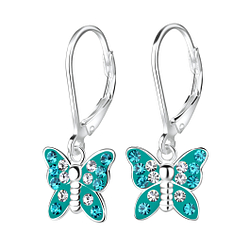 Wholesale Sterling Silver Butterfly Crystal Lever Back Earrings - JD19888