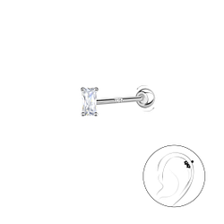 Wholesale Sterling Silver Baguette Cartilage Stud with Sterling Silver Ball Screw Back - JD20436