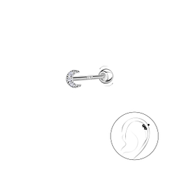 Wholesale Sterling Silver Moon Cartilage Stud with Ball Screw Back - JD20445