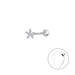 Wholesale Sterling Silver Flower Cartilage Stud with Ball Screw Back - JD20447