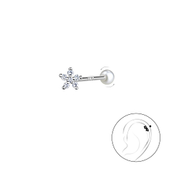 Wholesale Sterling Silver Flower Cartilage Stud with Pearl Screw Back - JD20447