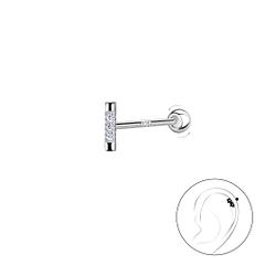 Wholesale Sterling Silver Bar Cartilage Stud with Ball Screw Back - JD20449